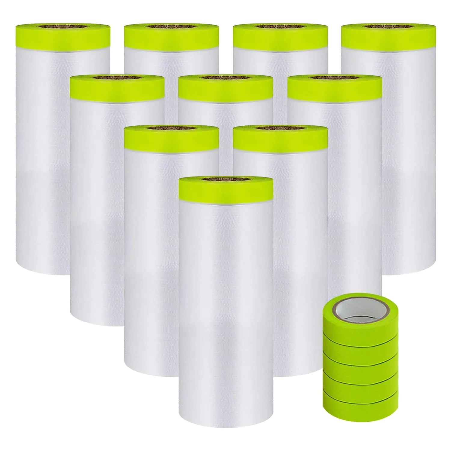 Pre-Taped Masking Film-55inx65ft Tape and Drape Painters Paper Rolls, Plastic Painting Film for Automotive Painting Covering (Masking Film:10rolls,Tape:5rolls)