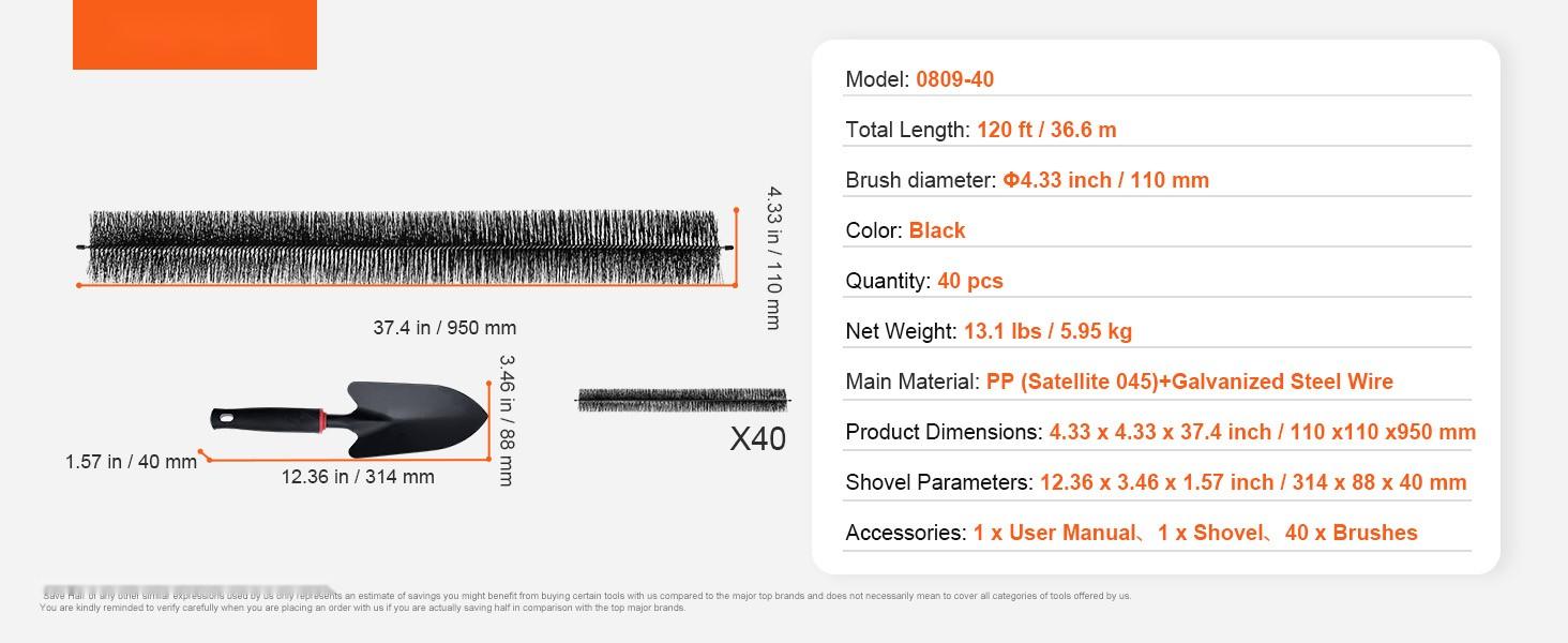 Gutter Brush Kit For Cleaning Gutters, 120 Feet Total Length, 4.33-Inch Diameter, Ground-Level Gutter Brush With Leaf Guard For 5-Inch Gutters, Easily Remove Leaves And Debris, 40-Pack, Home Improvement Tool