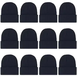 12-Pack Knitted Winter Beanie Hats for Men and Women, Warm and Cozy Cuffed Skull Caps, Bulk Purchase