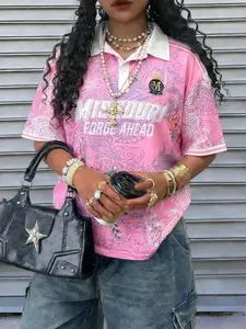 Women's Street Style Dragon Print Polo Shirt, American Urban Fashion, Trendy and Stylish for Spring Summer Wear