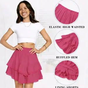TARSE Womens Flowy Ruffle Shorts High Waist Pleated Mini Skirts Casual Boho Ruffle Tiered Skorts Cute Versatile Fashion Shorts High Waisted Ruffled Pleated Skater Skirt high waist mini skirt