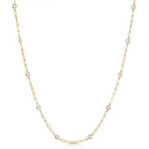 4Ct Diamond 14k Yellow Gold 18" Paper Clip Diamonds By Yard Necklace lab Grown