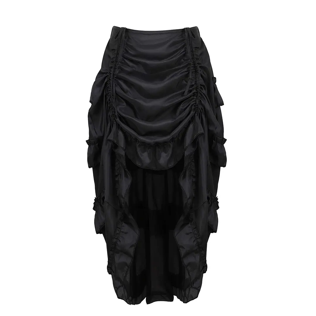 Women's Steampunk Victorian Pirate High-Low Ruffle Fitted Skirt - Gothic Aesthetic Chic Basic Goth Clothes Cosplay Halloween Party Outfit, Womenswear Bottoms 6388-D2