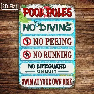 Funny Pool Rules Metal Tin Sign – No Diving No Peeing No Running, Tropical Leaf Design, Waterproof Outdoor Pool Sign for Backyard, Patio, Garden, Summer Poolside Decor 8x12 Inch (20x30cm)