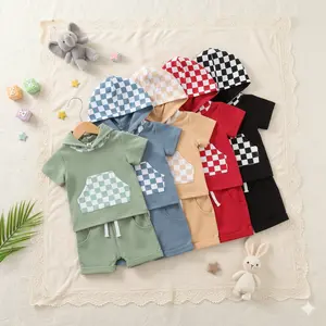 Trendy Baby Boy Checkerboard Hoodie & Shorts Set - Perfect for Summer Play! #kidstyle #toddlerfashion #summeroutfit #checkerboard #comfykids