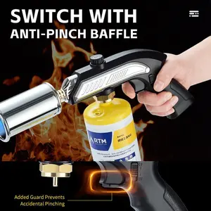 Powerful Butane Torch Gun for BBQ Grill & Cooking, Adjustable Flame Control, Safety Lock Ignition, Heavy Duty Fire Starter for Charcoal, Campfire, Steak Searing & Outdoor Use (Gas Not Included)