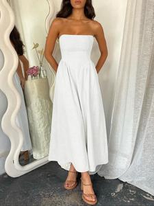women's solid color tube dress, casual dress for summer, fashion women's clothing for daily wear, brunch dresses, strapless prom dress, gowns