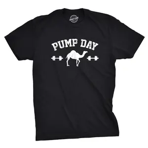 Mens Pump Day Funny Camel Hump Day Workout Fitness Gym Lifting T shirt Mens Funny T Shirts Cool Vintage Fashion T-Shirt Gift Classic Menswear Fitness Apparel for Men Funny Animal Short Sleeve Novelty Tees for Black