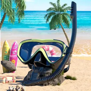 Snorkeling Gear for Adults, Dry-top Snorkel Set, 180° Panoramic Wide View Diving Mask, Breathing Freely Snorkel Mask, Goggles Mask for Snorkeling Scuba Diving Swimming Travel, Scuba Mask and Snorkel