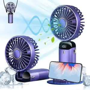 Portable Handheld Fan, Usb Rechargeable Foldable Fan with 5 Wind Speed & Digital Display, Mini Cooling Fan for Outdoor Travel & Office Use