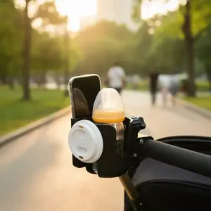 Baby Stroller Cup Holder, Portable 2 in 1 Bottle Holder, Universal Travel Mobile Phone Cup Holder, Baby Stroller Accessories