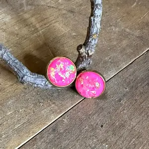 Pink Gold Leaf Resin Druzy on Rose Gold Handmade Earrings with Unique Design and Vibrant Colors Inspired Drusy Earring