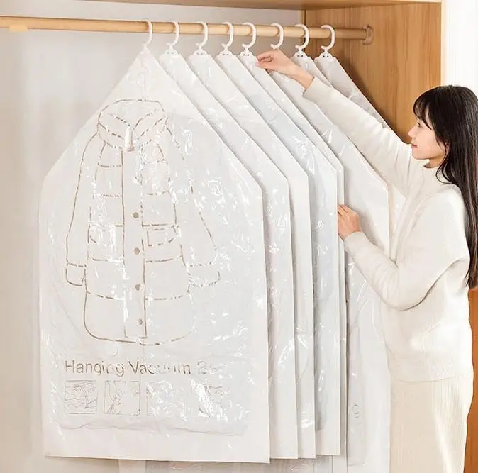 Hanging Vacuum Storage Bags – 2 Pack Hanging Vacuum Seal Bags for Clothing, Closet Organizer Space Saver for Suits, Jackets & Coats Hangable