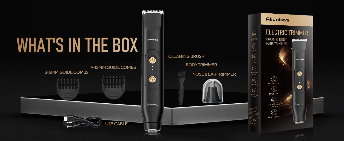 Akunbem Electric Groin Hair Trimmer for Men,Nose Hair Trimmer, Dual Heads Waterproof Ball Pubic Shaver for Male and Female,Replaceable Ceramic Blade Heads, Wet/Dry Body Razor,Husband Gift for Birthday and Halloween & Christmas Comfort
