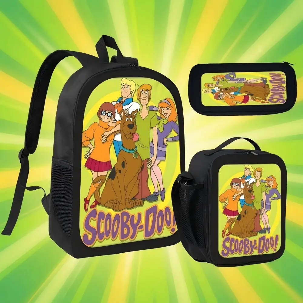 Classic Scooby-Doo Mystery Gang 3Pcs Backpack Set, 17 Inch Kids School Bookbag with Lunch Bag & Pencil Case, Retro Cartoon Oxford Rucksack, Vintage Animated Series Backpack Gift For Scooby Doo Fans