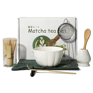Garvee Premium 6-Piece Matcha Set Kit with Ceramic Bowl, Bamboo Whisk, Scoop, Sifter, Chasen Holder, and Brush - Complete Matcha Making Kit for Beginners and Enthusiasts in White