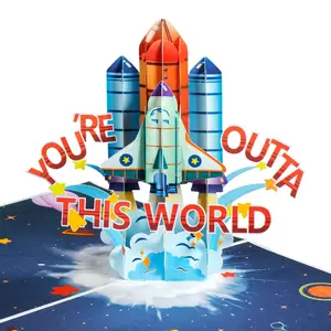 Paper Love Your Outta This World Rocket Pop Up Card 3D Father's Day Card 8"x6" Handcrafted with Laser-Cut Details & Removable Message Tag for Dad Son Husband Grandfather