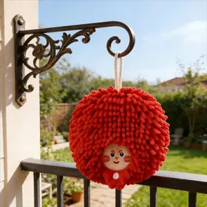 Viral Dopamine Chenille Hanging Hand Towel Ball Red Yellow Green Super Absorbent Quick Dry Lint Free Cute Cartoon Kitchen Bathroom Essentials Multi Purpose Home Cleaning Towel
