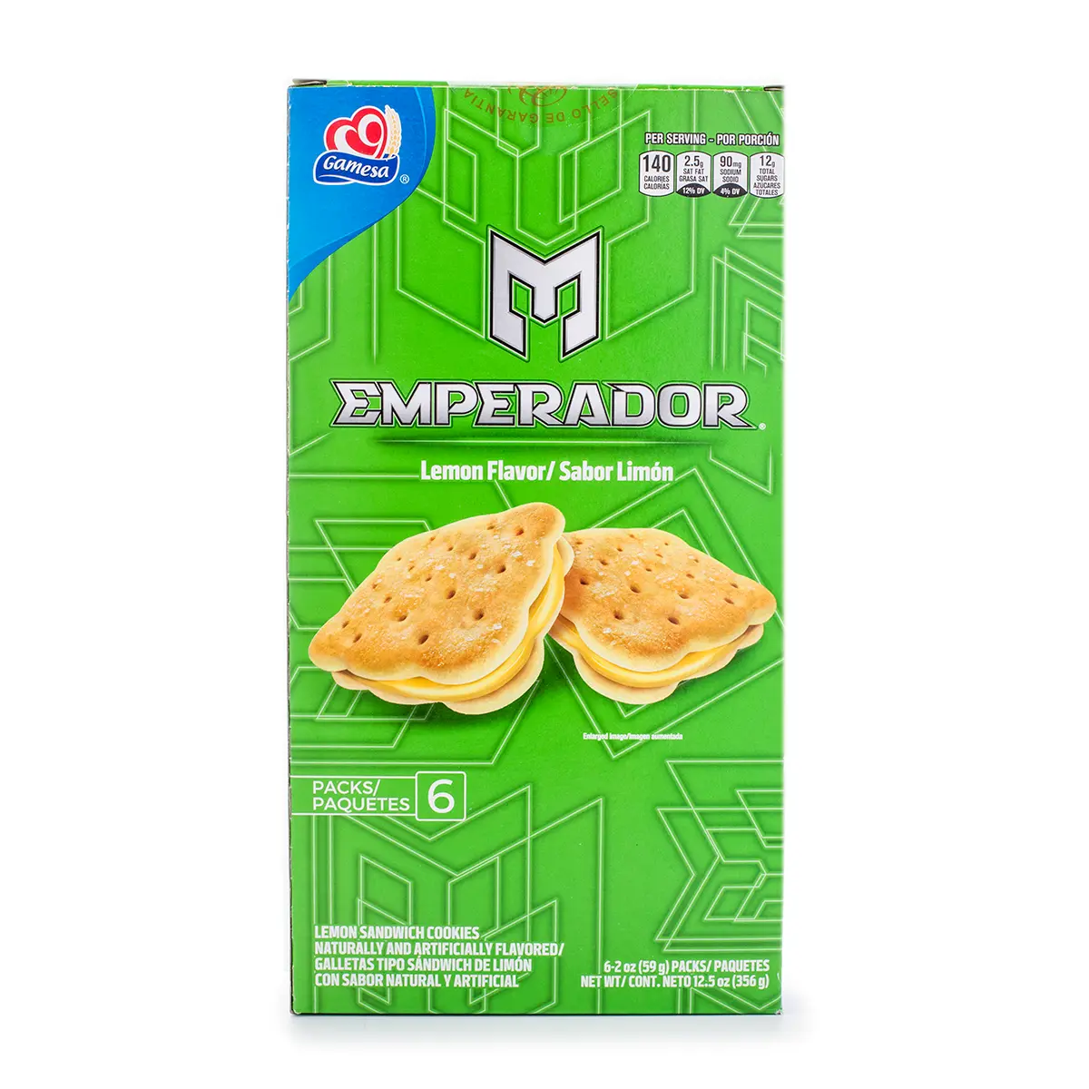 GAMESA Emperador Limón & Lime Cookies 356g - Lemon Flavor Digestive Biscuit Snack - 6 Packs - Naturally & Artificially Flavored - Mexican Snack