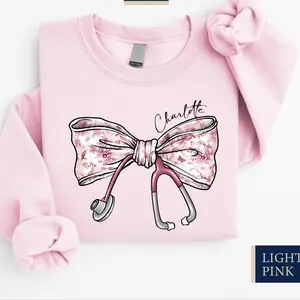[Custom name] Nurse Toile Bow Sweatshirt, Stethoscope Bow Shirt, Nurse Coquette Tee, Personalized Gift for Nurse Week, Healthcare Professionals Tee