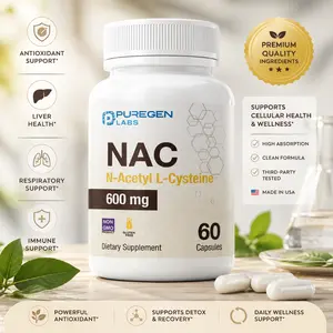 Puregen Labs N-Acetyl-L-Cysteine (NAC) 600mg Dietary Antioxidant Support Supplement, Easy-to-Absorb, 60 Vegetarian Capsules for Healthcare Needs