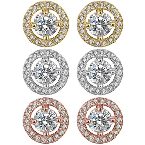 OIDEA Women's 3pcs Brass Round Rhinestone Embellished Boxed Set Ear Studs - Gold Diamond, Diamond-Stoned, Brass Colored, Colored Rhinestones Earrings, Gold Diamond Earrings