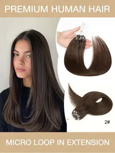 50 Strands/bag (30g) Real Hair Micro Ring Extensions, Invisible Beads, Natural Straight, Suitable for Thin Hair, Blonde/chestnut Color Options