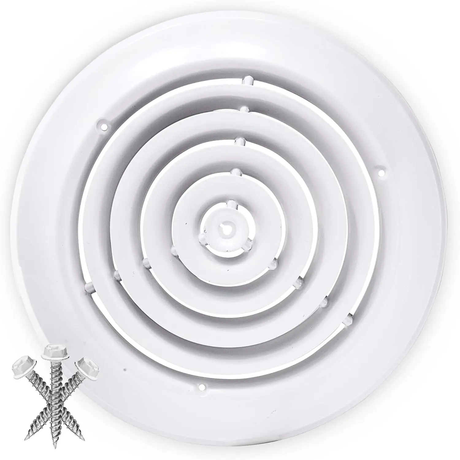 10'' Diameter Round Steel Ceiling Diffuser - 14'' Outer Diameter, Durable Synthetic Vent Duct Cover, Easy Air Flow, Heating & Cooling Ceiling Vent, Includes Screws (White), Round Shape