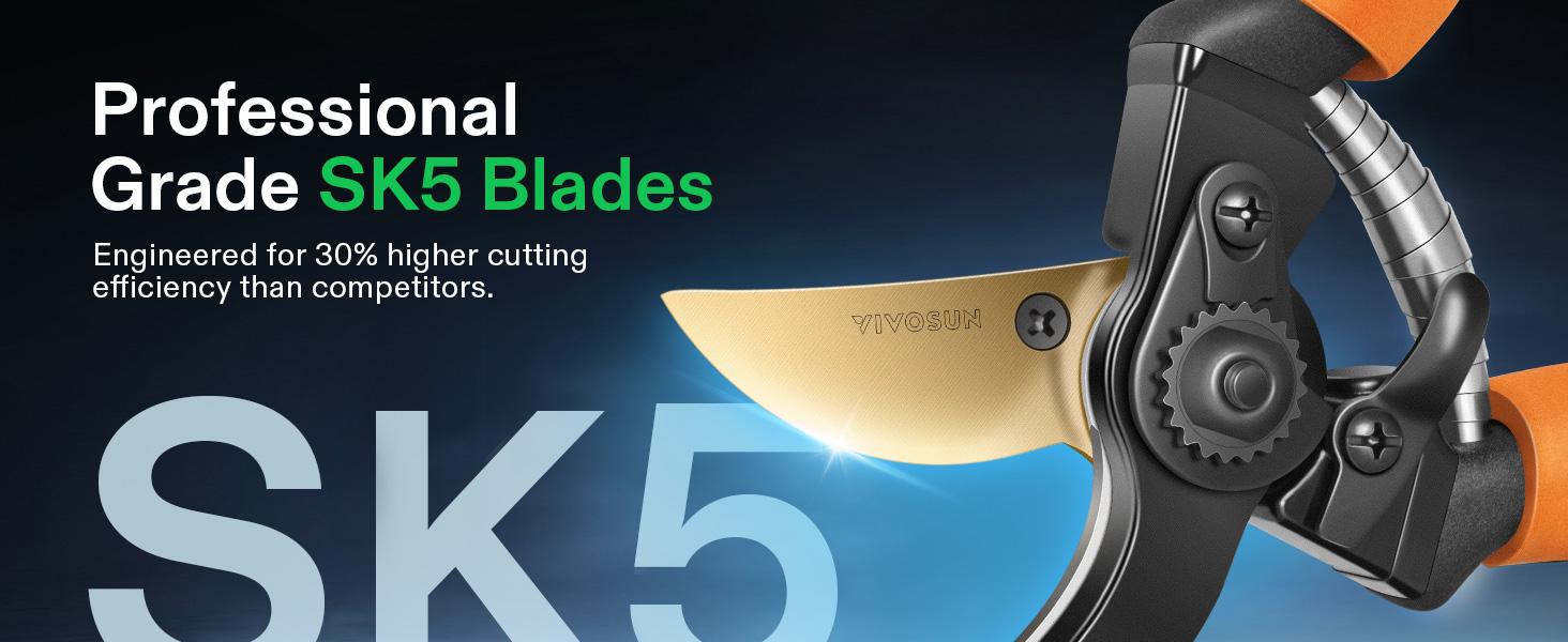 VIVOSUN 8.5" Bypass Pruning Shears for Gardening, Heavy-Duty Garden Scissors, Ultra Sharp Pruners with 3/4 in. Cut Capacity SK5 Blades, Thick Cushion-Covered Handle and Safety Lock
