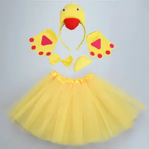 Adult Women Kids Animal Yellow Duck Chick Cock Rooster Tutu Ear Headband Bow Tie Tail Paws Halloween Costume Cosplay