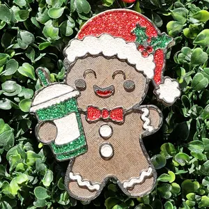 Gingerbread With Coffee Car Freshie - Festive Design Featuring a Gingerbread Man Holding a Cup of Coffee