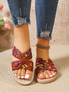 Fashion Casual Slippers, Floral Design, Comfortable Lightweight, Perfect for Beach and Home Wear, Boho Style Fabric Shoes