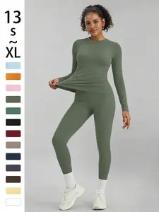 Women's Sporty Long Sleeve Suit, High Waist Yoga Pants, Comfortable Soft Stretch Activewear Fitness Set, Spring & Fall, Ideal for Daily Yoga & Dates