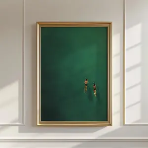 Minimalist Green Wall Art – Vintage Abstract Swimming Print – Retro Holiday Decor – Unframed Room Poster, 5 size, 8x12 to 27x40 inch