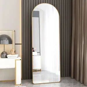 The 4st generation of floor mounted full length mirrors.Aluminum alloy metal frame arched wall mirror, bathroom makeup mirror, bedroom porch, clothing store.Gold Frame.64.9 "* 23.2"