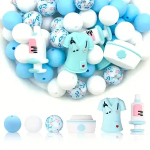 25/28PCS New 3D Nurse Style Silicone Beads Set, 15mm Round Beads, Keychain Charms for DIY Pen Making Jewelry Supplies Craft Bracelet Gift Making