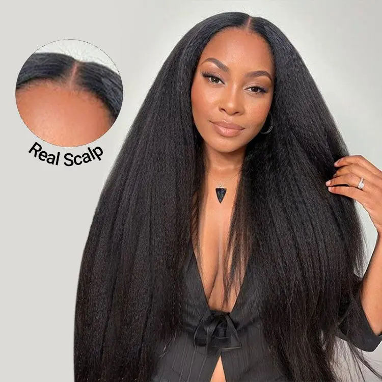 [Clearance Sale] WIGGINS Hair Kinky Straight V Part Wig Human Hair 200% Density No Leave Out Thin Part Beginners Glueless Wig Easy Install Upgrade V Part Wig
