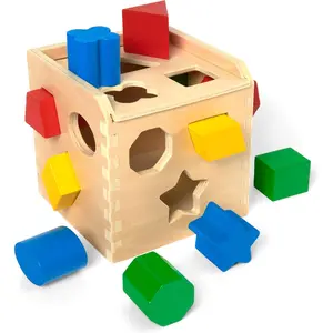 Shape Sorting Cube - Classic Wooden Toy With 12 Shapes