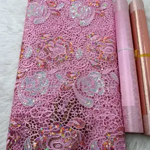 Women's Elegant Laces - Pink Lace Fabric with Sequins and Embroidery for Dressmaking and Crafting