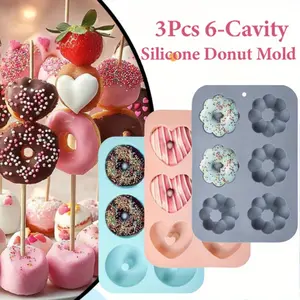 3 Pcs Silicone Donut Pan for Baking Donut Maker, Silicone Pancake Mold Non-stick Doughnut Pan Muffin Cupcake Bagel Making Tray