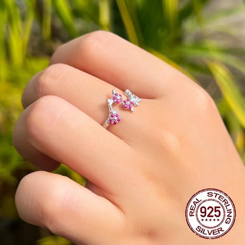 925 Sterling Silver Zircon Open Size Finger Ring - Elegant Design for Versatile Use