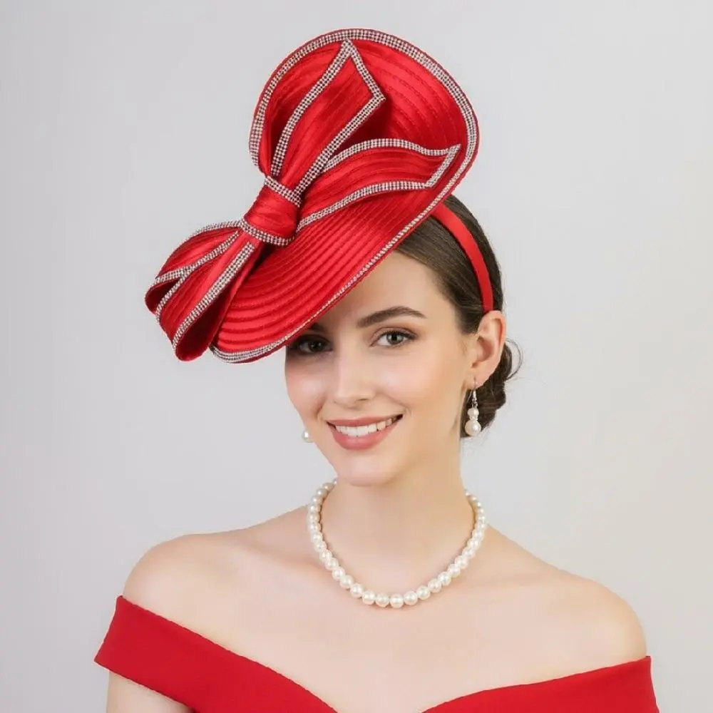 Exquisite Vintage Fascinator Hat Elegant Sweet Bow Rhinestone Headband Hair Hoop Formal Hat Masquerade Hair Band Lady