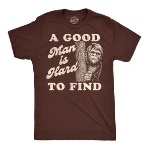 Mens Funny T Shirts A Good Man Is Hard to Find Sarcastic Bigfoot Graphic Novelty Tee for Men Mens Funny T Shirts Cool Vintage Fashion T-Shirt Gift Classic Menswear Funny Camping Short Sleeve Novelty Tees for Brown -