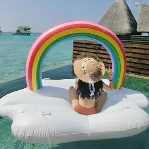 Sporty Swimming Extra-Large Rainbow Cloud Inflatable Raft, New Original Ins Floating Ring for Adults, Suitable for Family Parties and Outdoor Photography