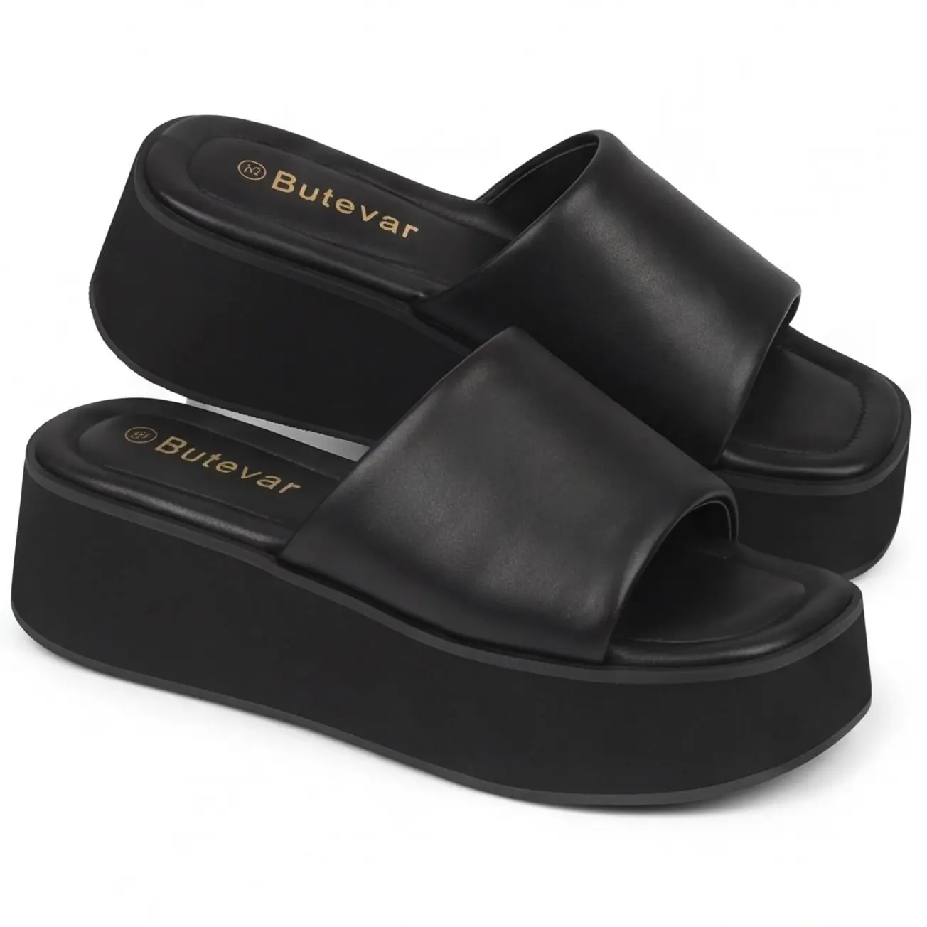 Women's Butevar 90s Classic Retro Platform Sandals, Y2K Chunky Summer Walking Shoes, Comfort Black Open Toe Slip On Slides Footwear For Girl