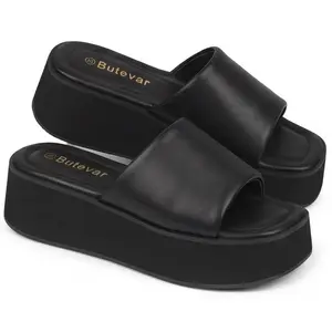 Women's Butevar 90s Classic Retro Platform Sandals, Y2K Chunky Summer Walking Shoes, Comfort Black Open Toe Slip On Slides Footwear For Girl