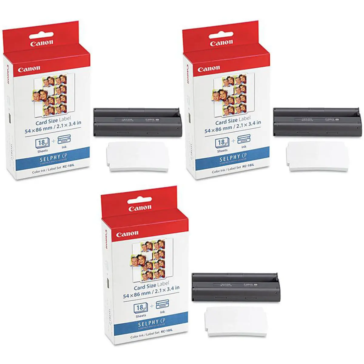 Canon 3 Pack KC-18IL Color Ink Cartridge and Mini Label Set, 18 Sheets, 8 Labels/Sheet