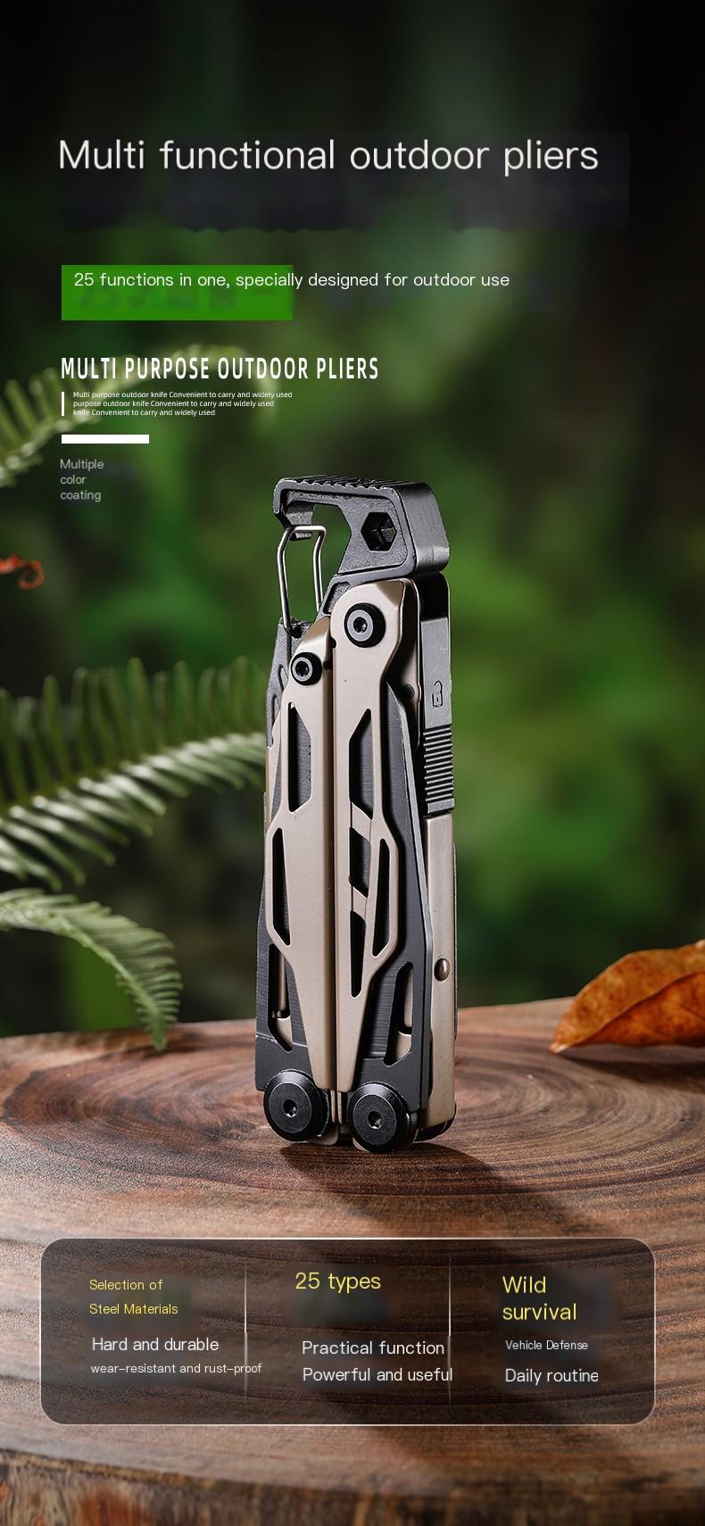 Multitool, 25-in-1 Stainless Steel Multi Tool Pliers with Self-Locking, Pocket Knife, Nylon Sheath, Professional (EDC) Multi-Tool for Survival, Camping and Hunting, Hiking removable clip