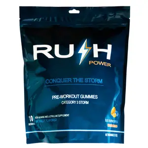 Rush Power Pre-workout Gummies - 100ct Blue Raspberry and Orange Mango