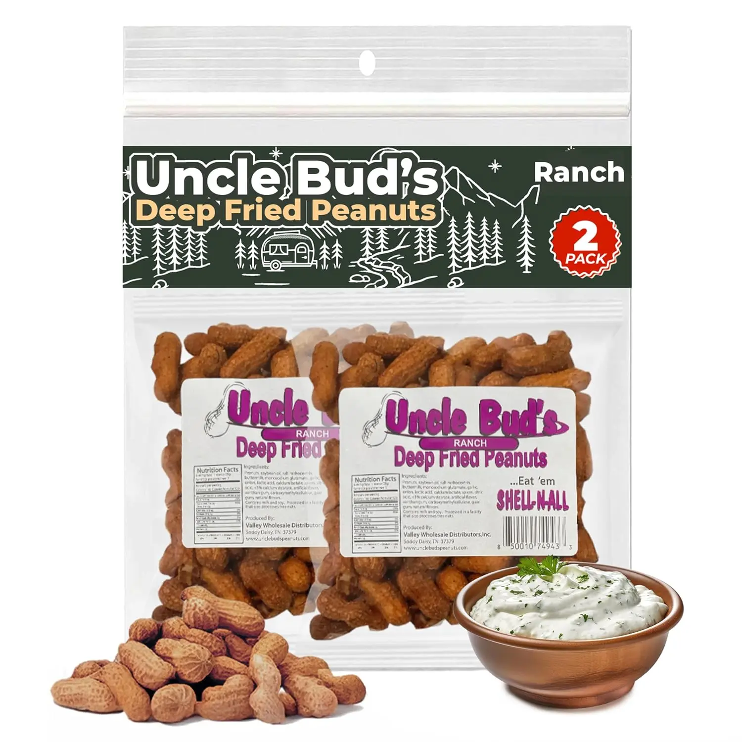 Uncle Bud's Deep Fried Peanuts in Shell (2-Pack) | Premium Ranch Shelled Peanuts with High Protein & Bold Crunchy Flavor | Ideal Snacks for Gatherings, Camping & Roadtrips | Heathy Nuts in Shell